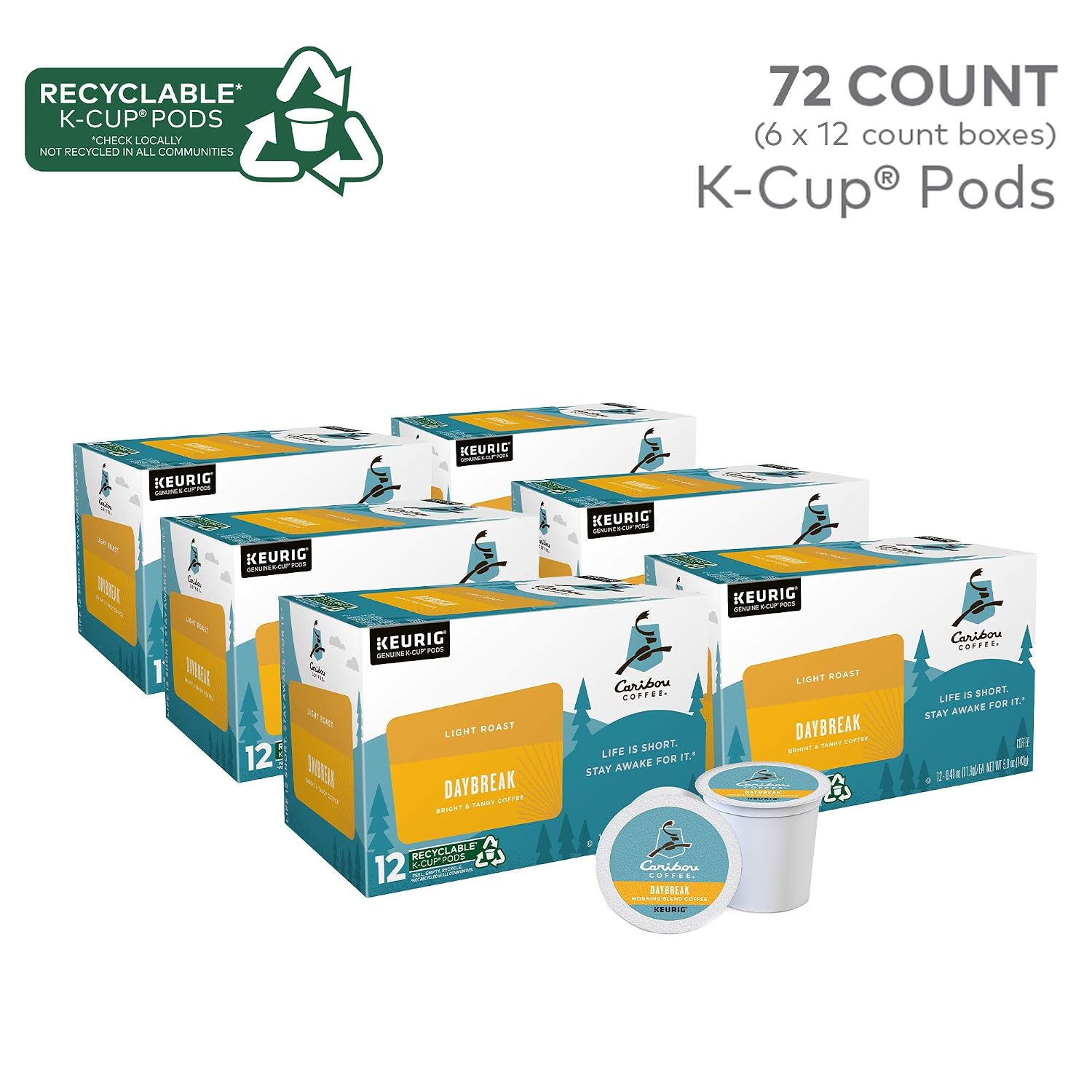 Caribou Coffee Caribou Blend Keurig Single-Serve K-Cup Pod, Medium Roast Coffee, 72 Count