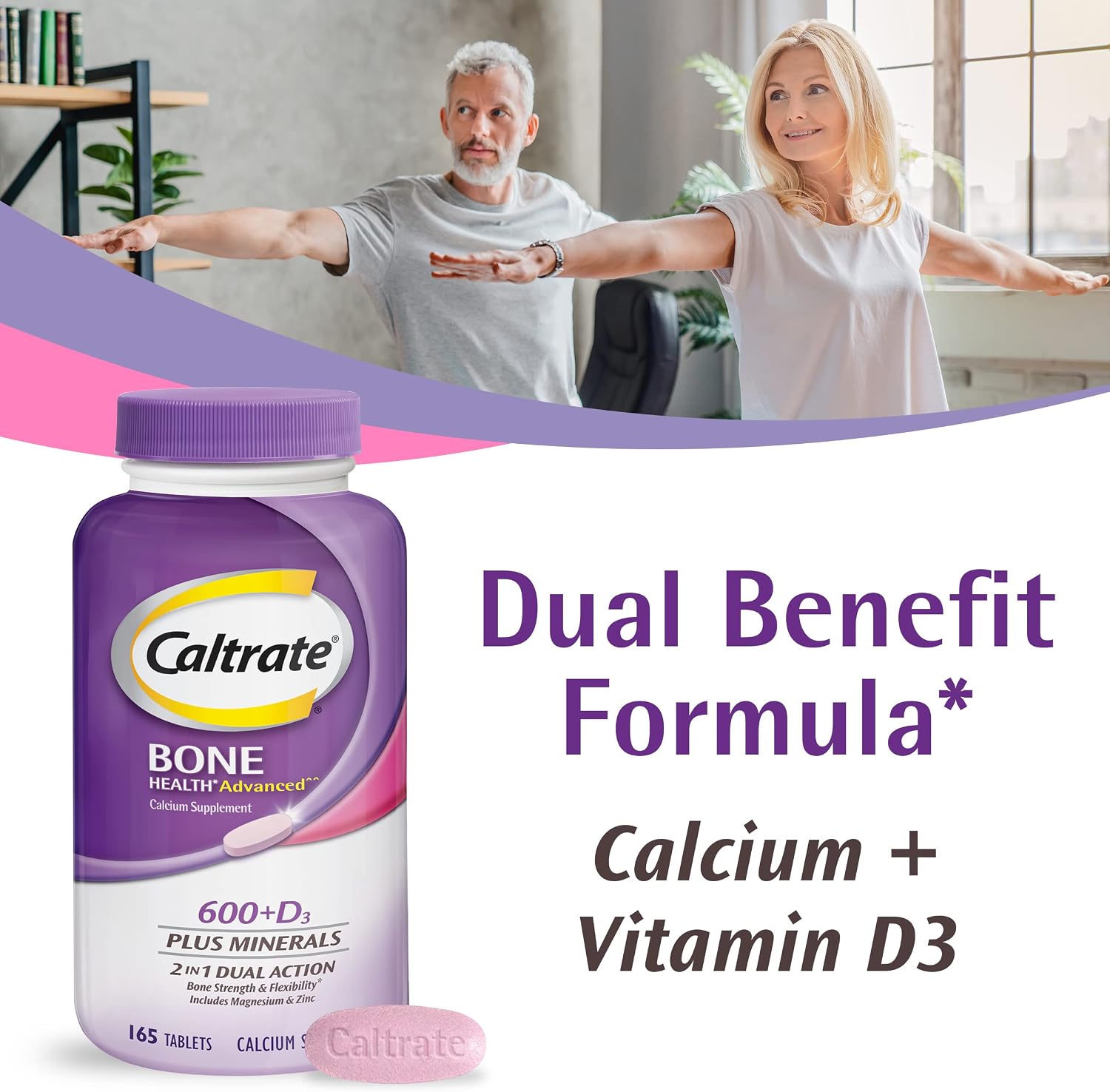 Caltrate 600 Plus D3 Vitamin D and Calcium Supplement Tablets, 165 Count | Highest Level of Vitamin D3, Maximizes Calcium Absorption to Support Strong Bones and Daily Function