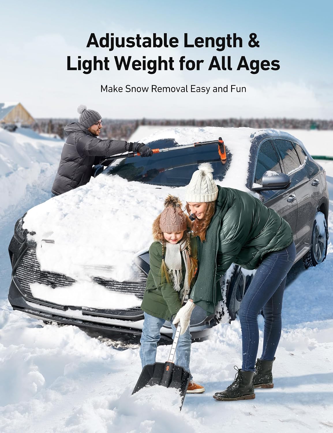 AstroAI 2" 1 Ice Scraper & Snow Shovel Kit, 47.2" Ice Scrapers for Car Windshield and 360° Pivoting Snow Brush