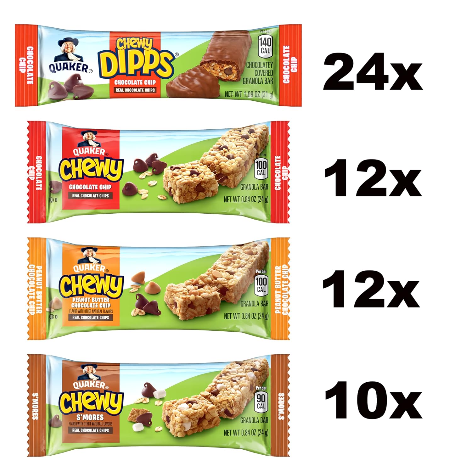 Quaker Chewy Granola Bars, Chocolate Chip, 58 Count - Packaging May Vary
