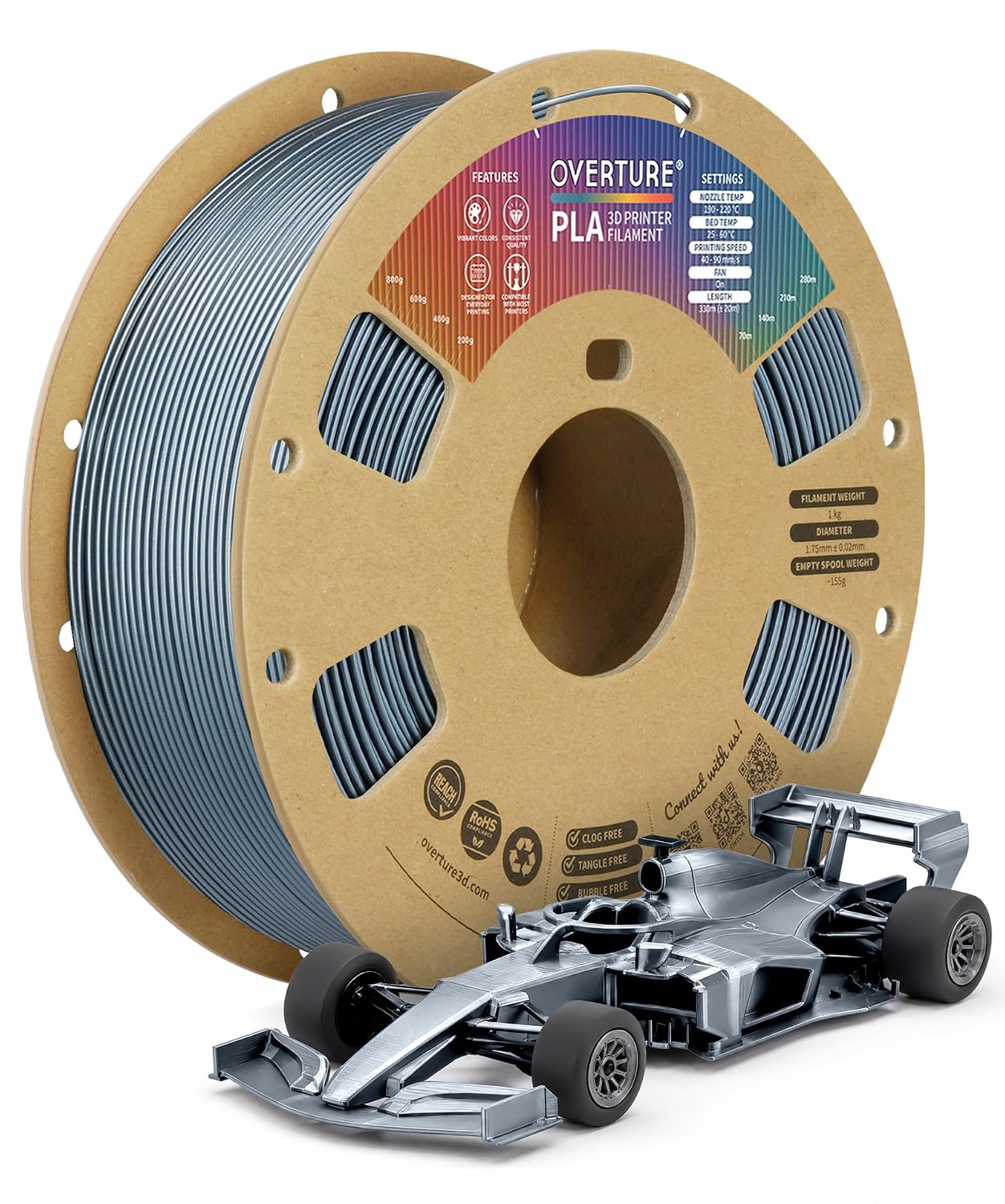 OVERTURE High Speed PLA Filament 1.75mm 3D Printer Filament,1kg White