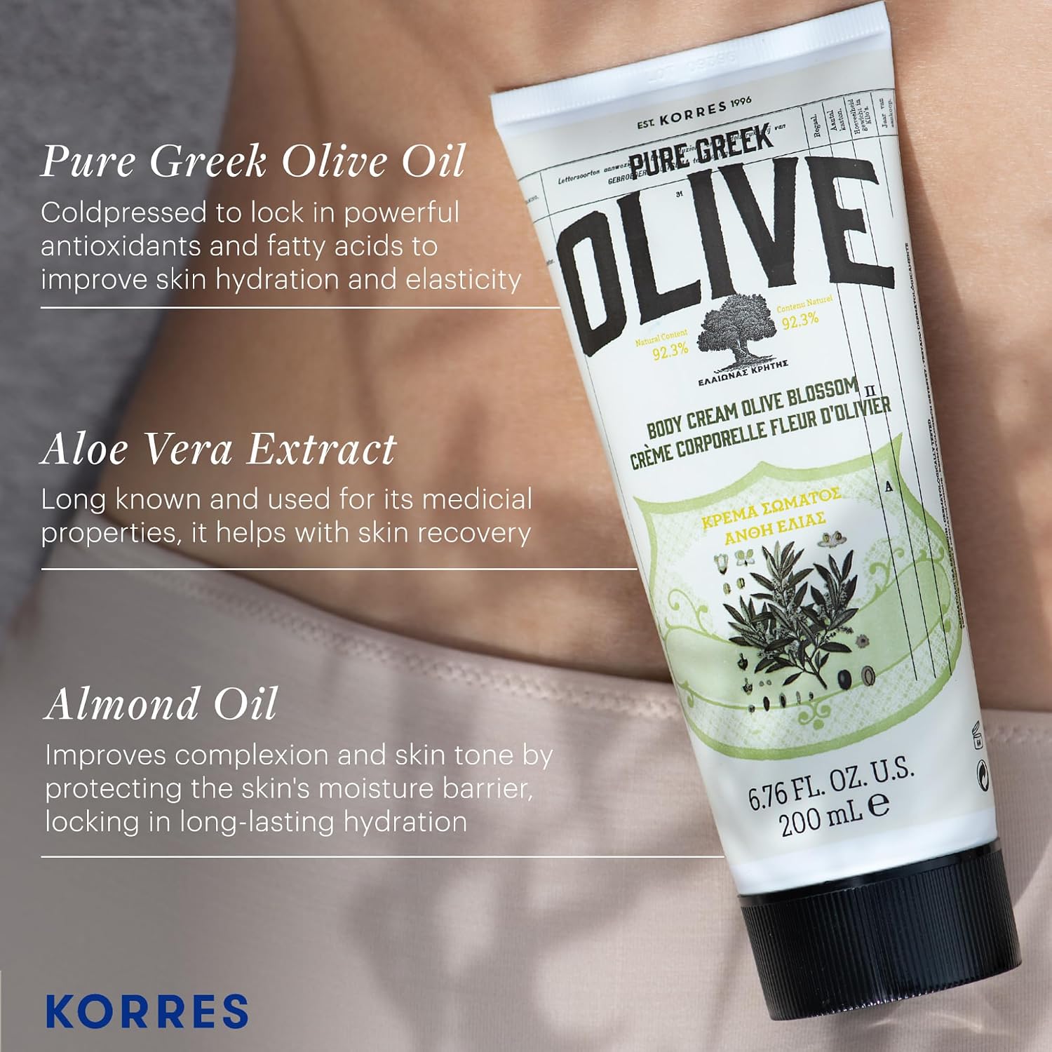 KORRES Olive Blossom Body Milk, Hydrating Lotion, 6.76 Fl Oz | With Aloe Extract, Greek Almond Oil & Provitamin B5; vegan, silicone- and paraben-free; one of 12 KORRES Body Milk scents.