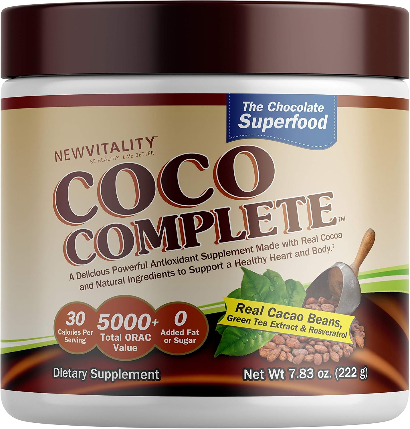 Coco Complete Immune System Boost - Superfood Chocolate Powder, 30 Servings | Energy Support, Sugar Free, Real Cocoa Powder, Green Tea Extract