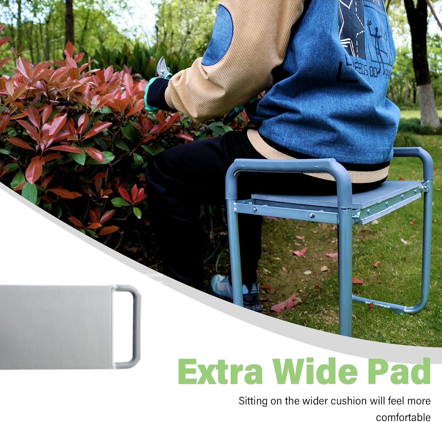 BESTHLS Garden Kneeler and Seat - Heavy Duty Folding Stool with Thick Pad, Tool Pouch, 330 lbs Capacity - Knee & Back Support, Perfect for Seniors, Women, Men