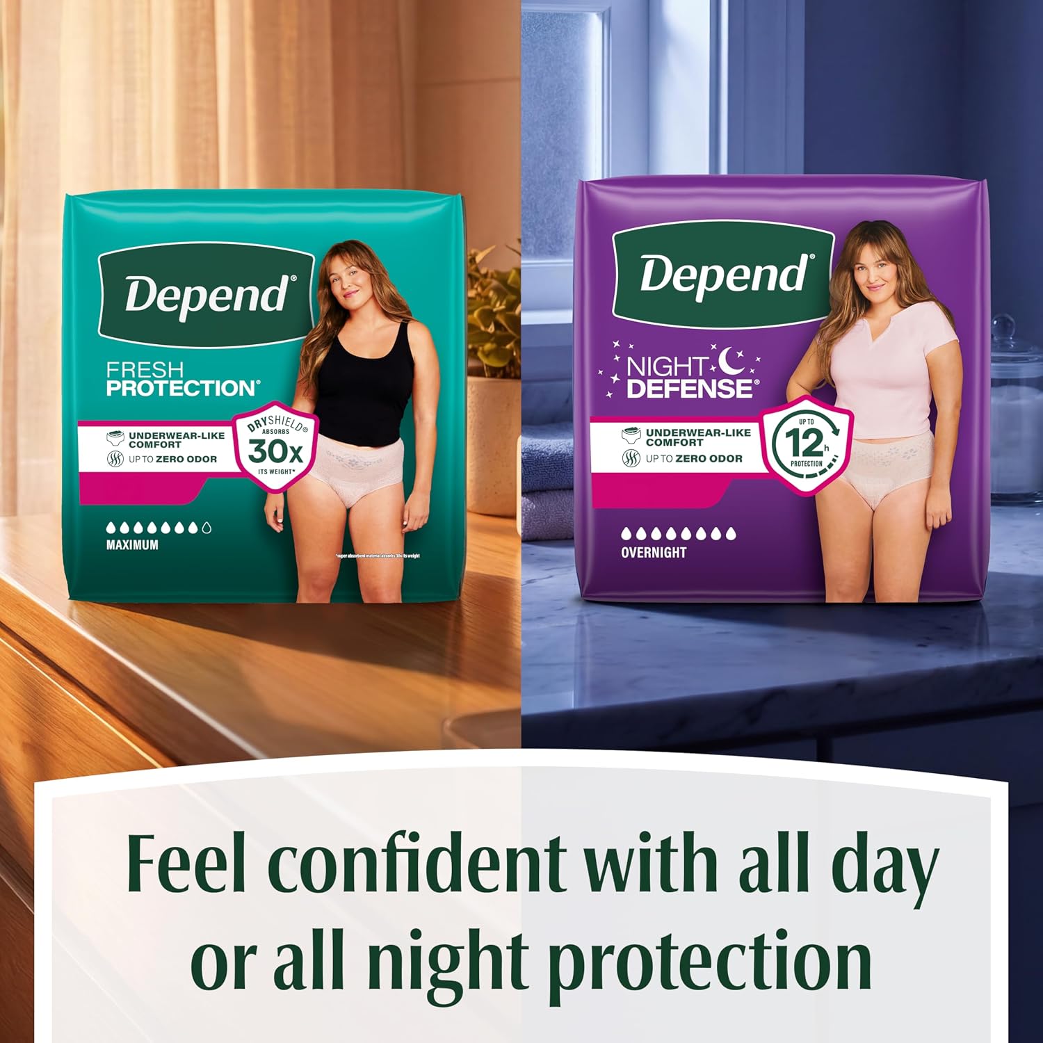 Depend Night Defense Adult Diapers for Women, Medium, 15 Count