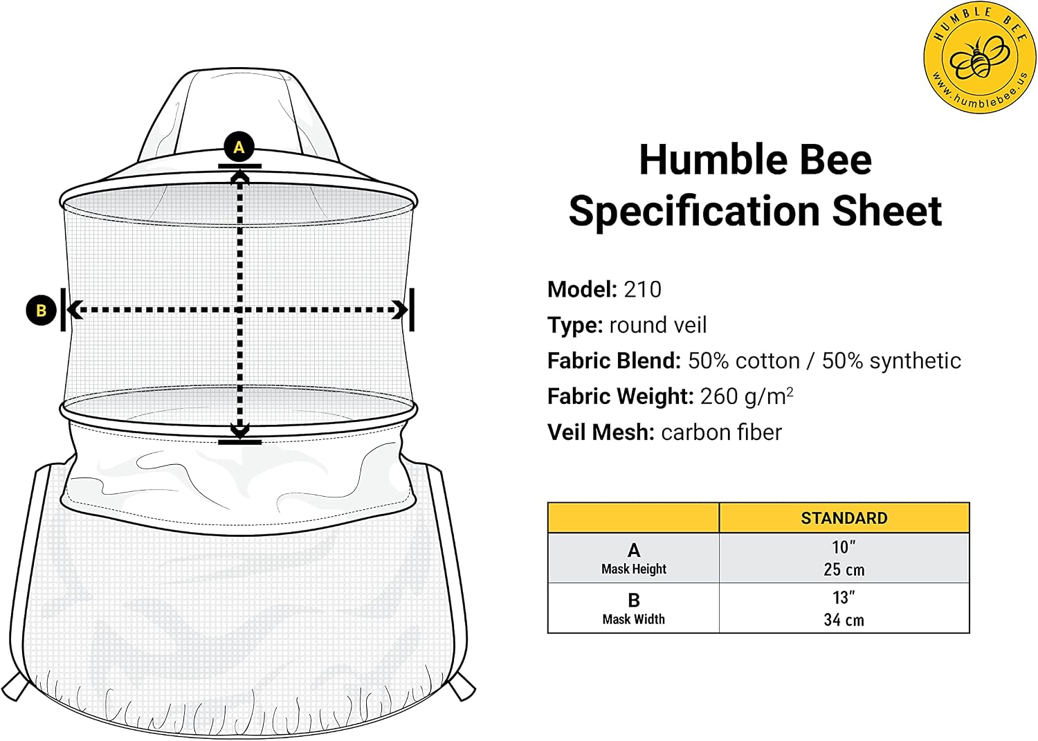 Humble Bee 210 Polycotton Beekeeping Veil with Round Hat