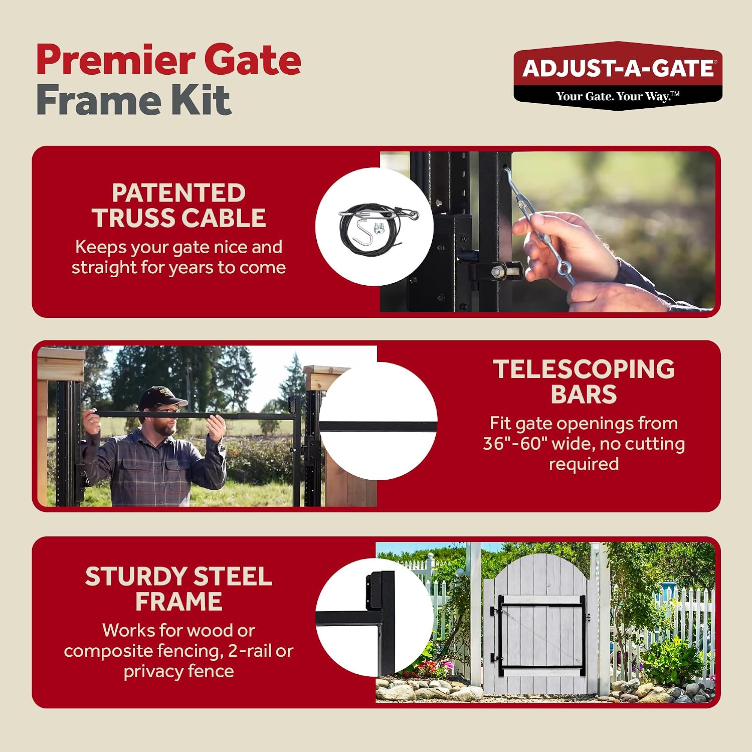 Adjust-A-Gate 2-Pack Anti-Sag Original Wide Width Full-Frame Gate Kit, Fits 60-90" Opening