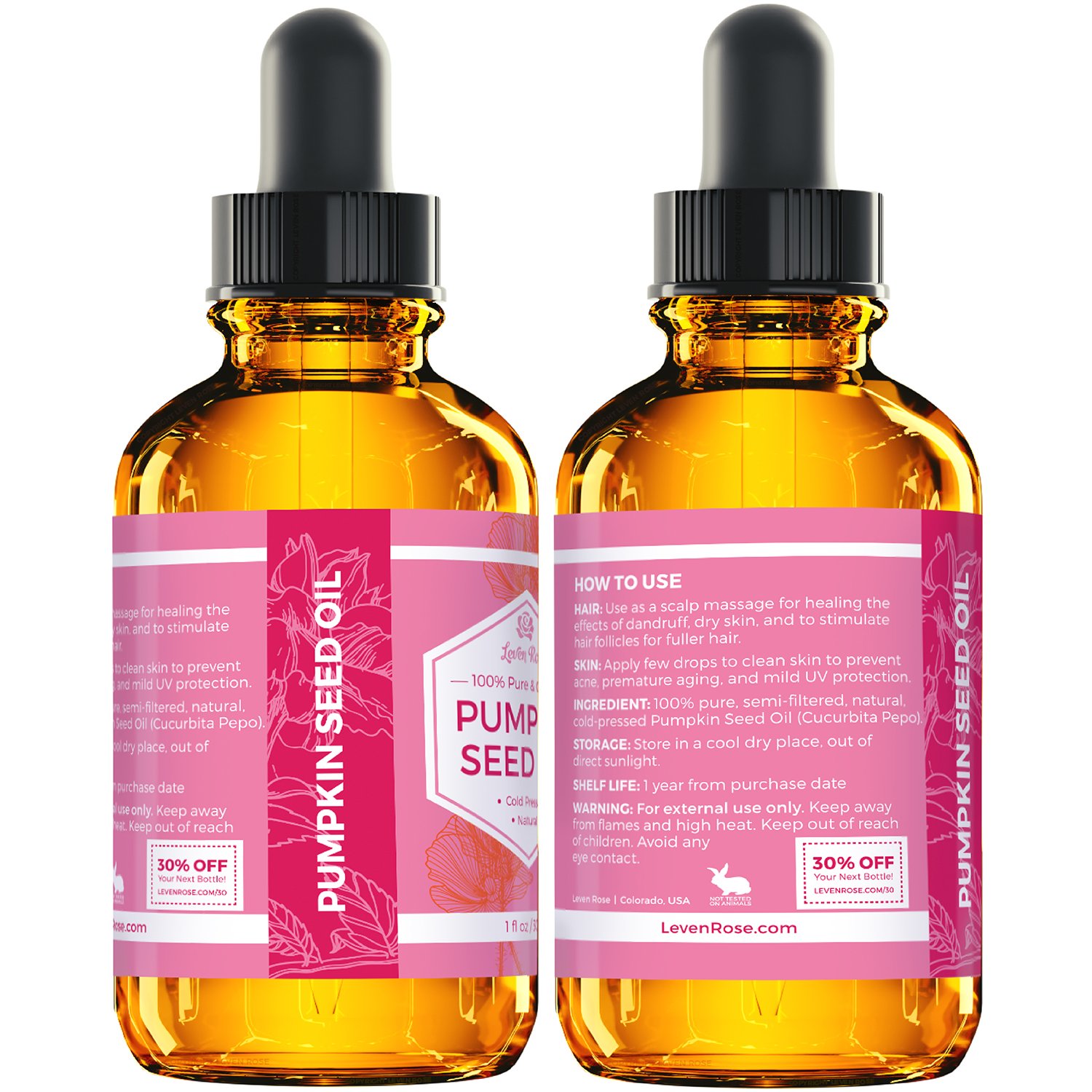 Leven Rose Pumpkin Seed Oil for Hair Growth 2 oz, 100% Pure Pumpkin Seeds Oil for Skin and Nails - Natural Pumpkin Seed Extract for Moisturizing Scalp, Dry and Rough Skin