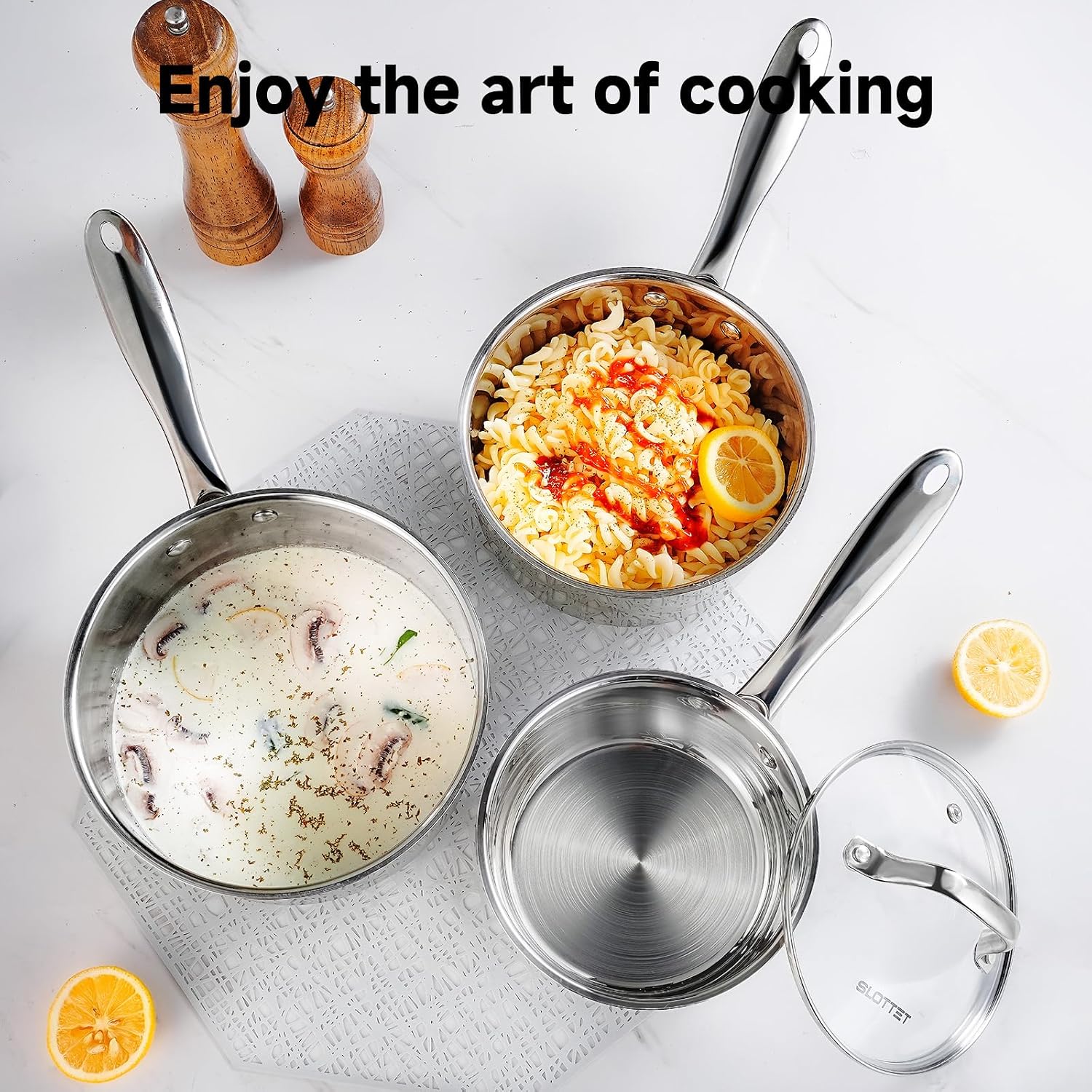 SLOTTET 1Qt & 2Qt Stainless Steel Sauce Pan Set with Lid,4 Pcs Non Stick Saucepan,Small Kitchen Pots,Induction Compatible,PFOA FREE