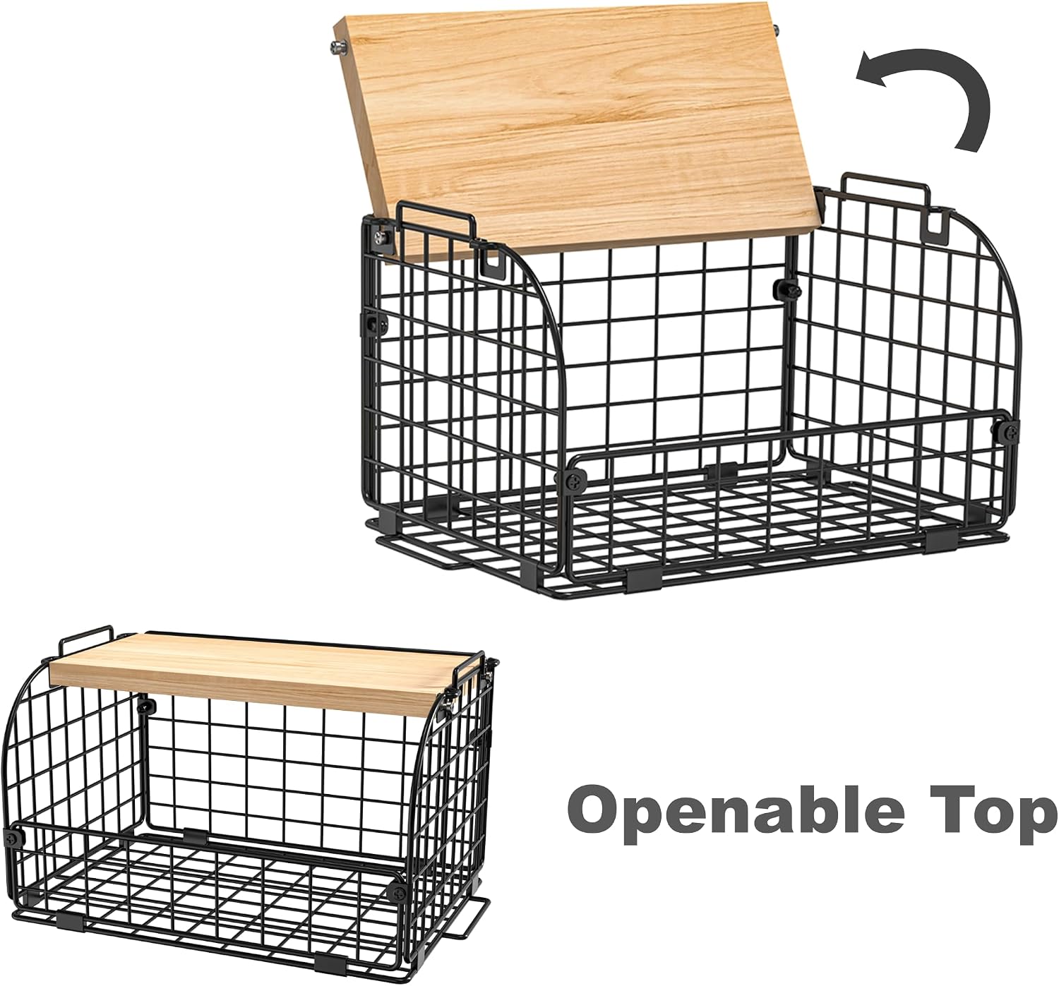 2 Set Stackable Wire Basket with Openable Top, Kitchen Counter