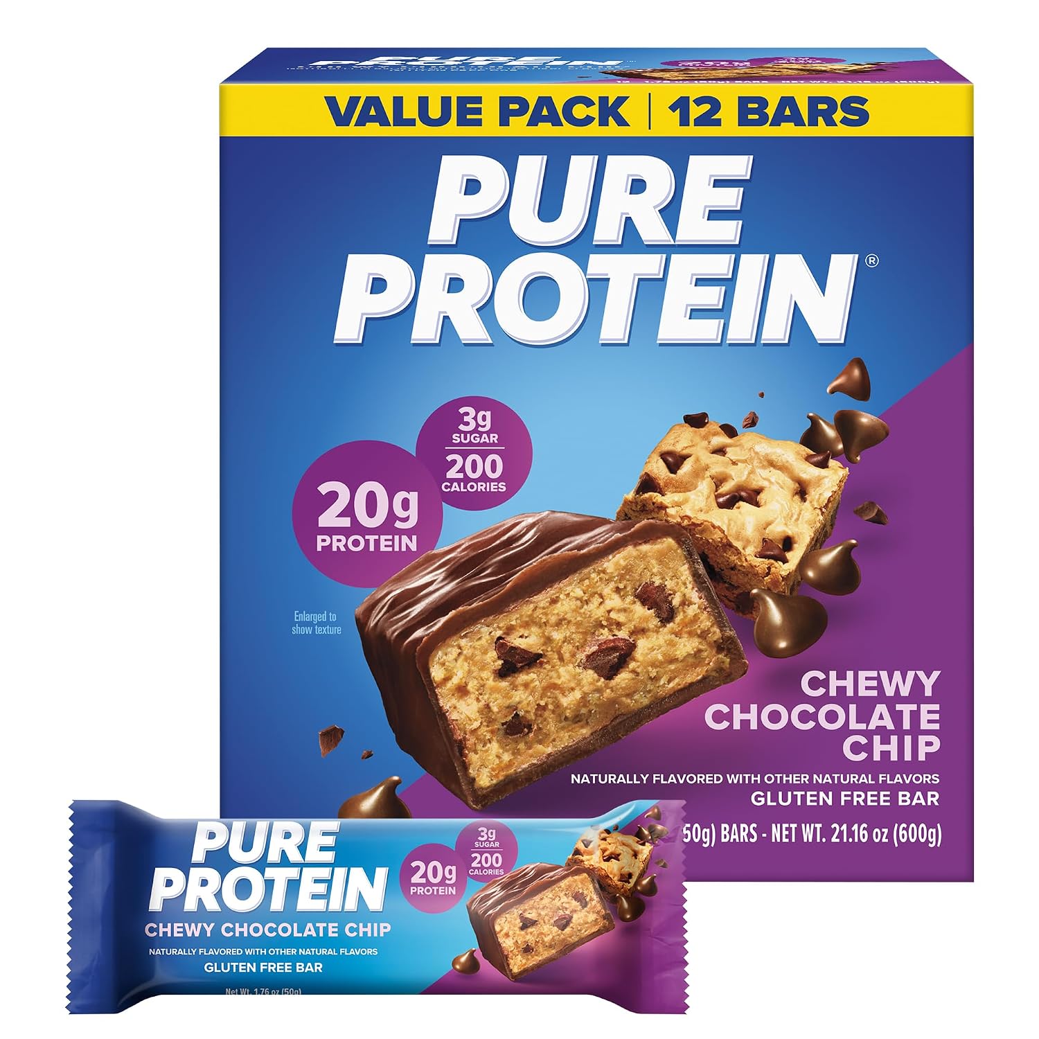 Pure Protein Chocolate Deluxe Protein Bars, 21g Protein, Gluten Free, 12 Ct