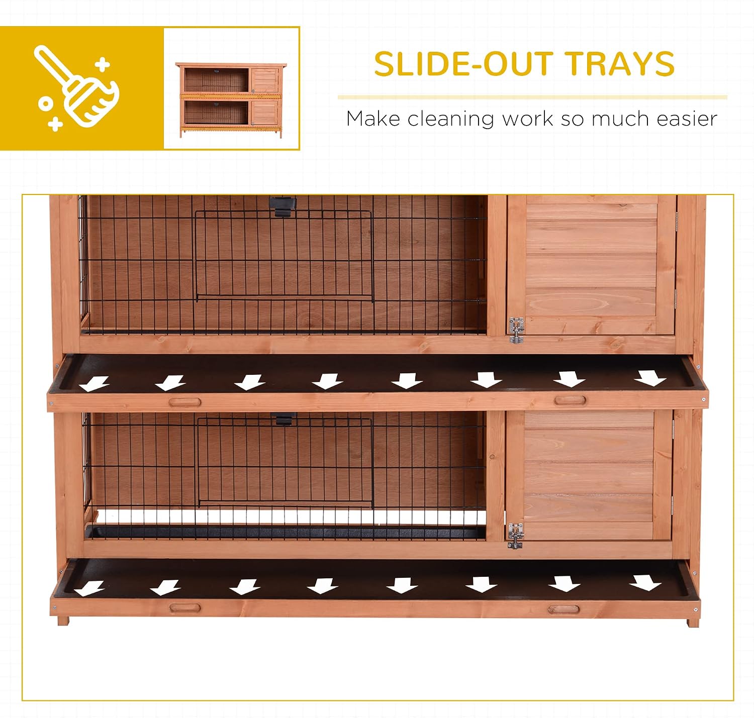 PawHut 54" 2-Story Large Rabbit Hutch Bunny Cage Wooden Pet House Small Animal Habitat with Lockable Doors, No Leak Tray and waterproof Roof for Outdoor/Indoor Orange | Wooden Pet House, Small Animal Habitat, No Leak Tray, Waterproof Roof, for Chickens D…