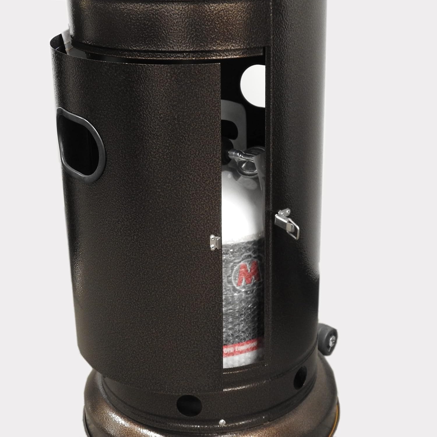AZ Patio Outdoor Propane Gas Patio Heater, 48K BTU's, Open Door Design, Adjustable Table, Single pole, Weight Bladder Included, Regulator and Hose, Hammered Bronze Finish