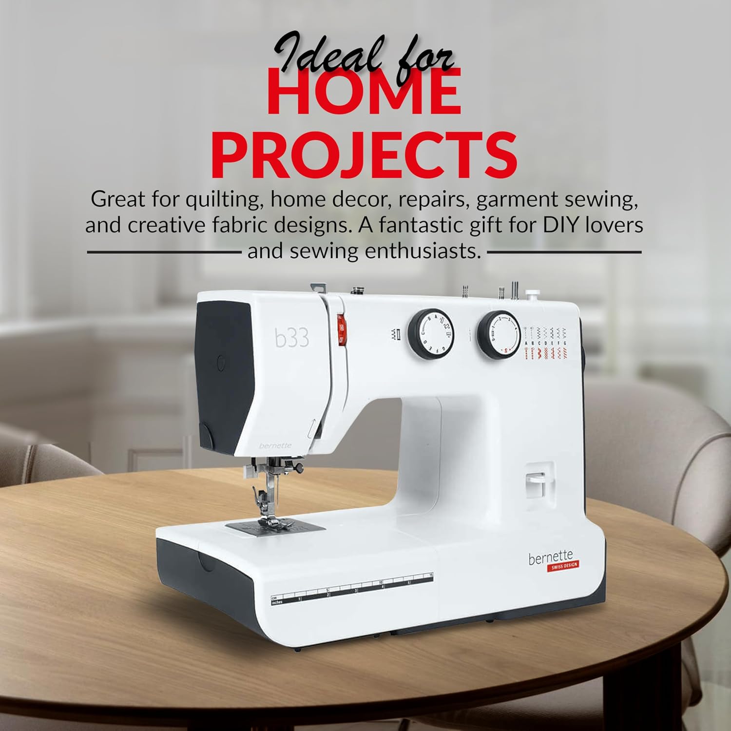 Bernette B33 Swiss Design Sewing Machine | Mechanical, Heavy-Duty, Portable, 15 Built-In Stitches, 5mm Stitch Width, Front-Loading Bobbin