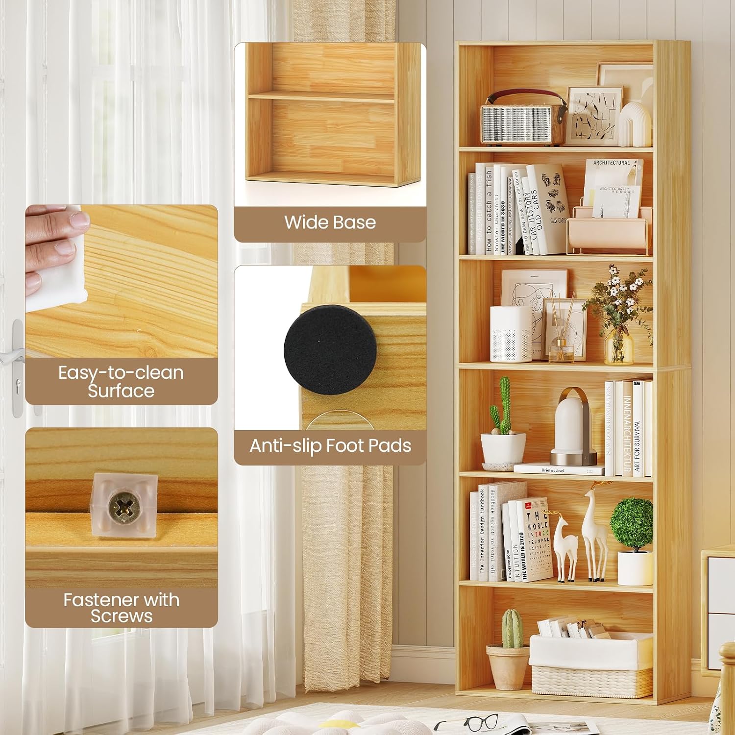 Giantex 8-Cube Bookcase, 3-Tier Cubby Bookshelf, Horizontal Vertical Display Rack with Anti-Tipping Kits, Modern Storage Organizer Shelf Unit for Bedroom, Living Room, Study (Natural, 8-Cube)