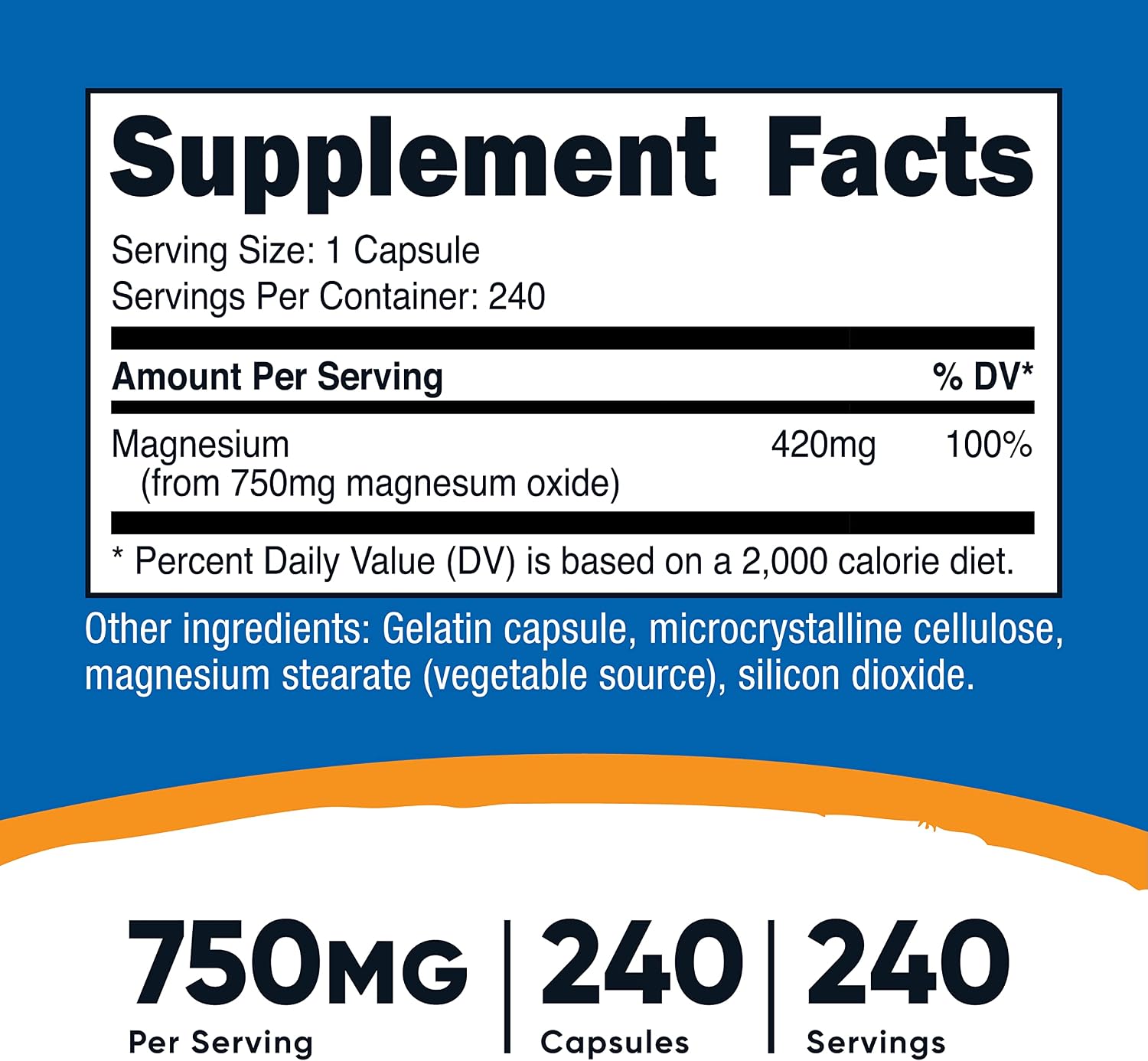 Nutricost Magnesium Oxide 750mg, 240 Capsules, 420mg of Magnesium, GMO-Free | Gluten Free