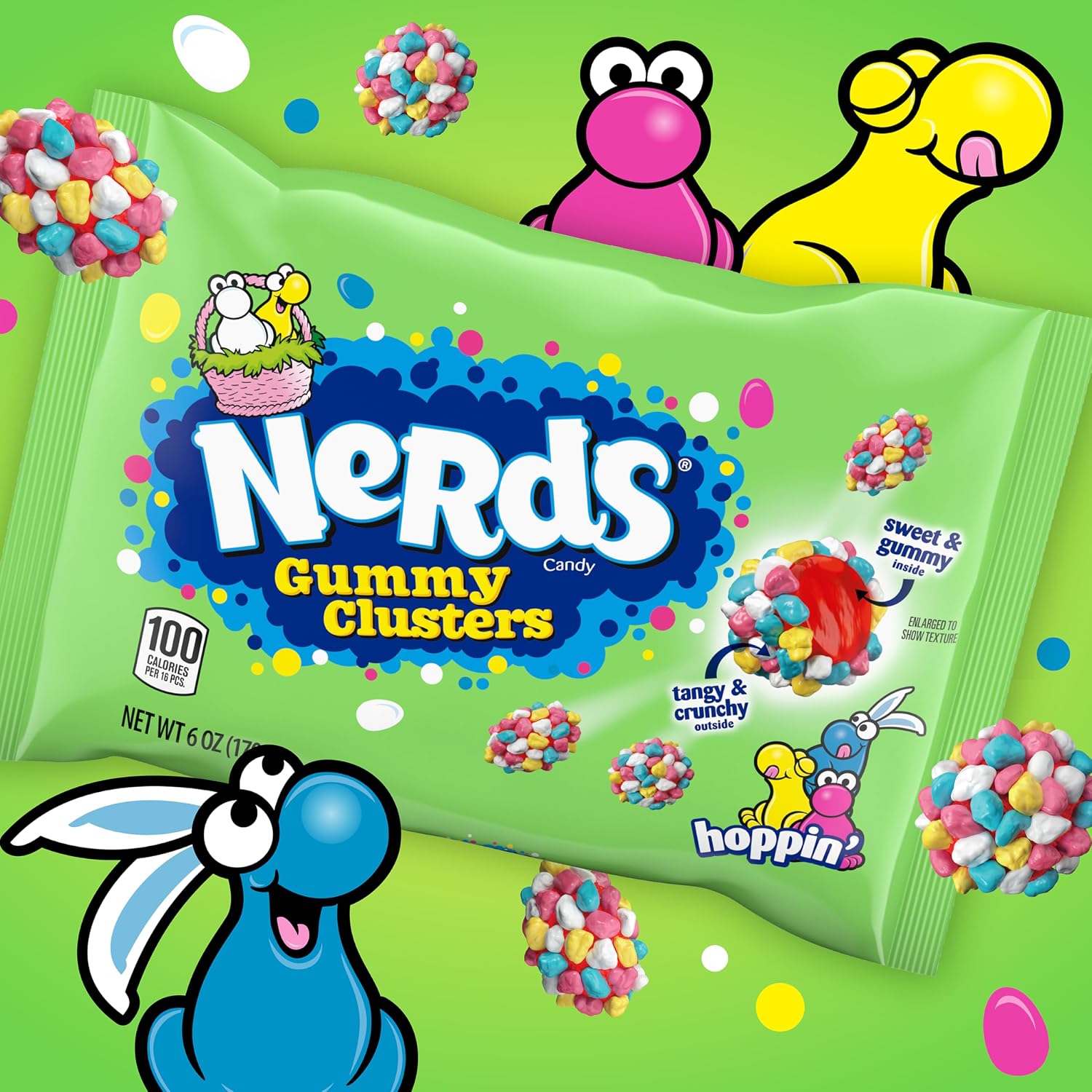 Nerds, Gummy Clusters Candy, Rainbow, Crunchy and Gummy, 8 Ounce