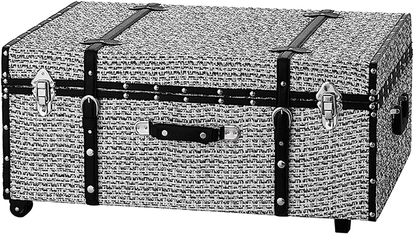DormCo Texture® Brand Trunk - White Threaded Black 29"L x 20"W x 14"H