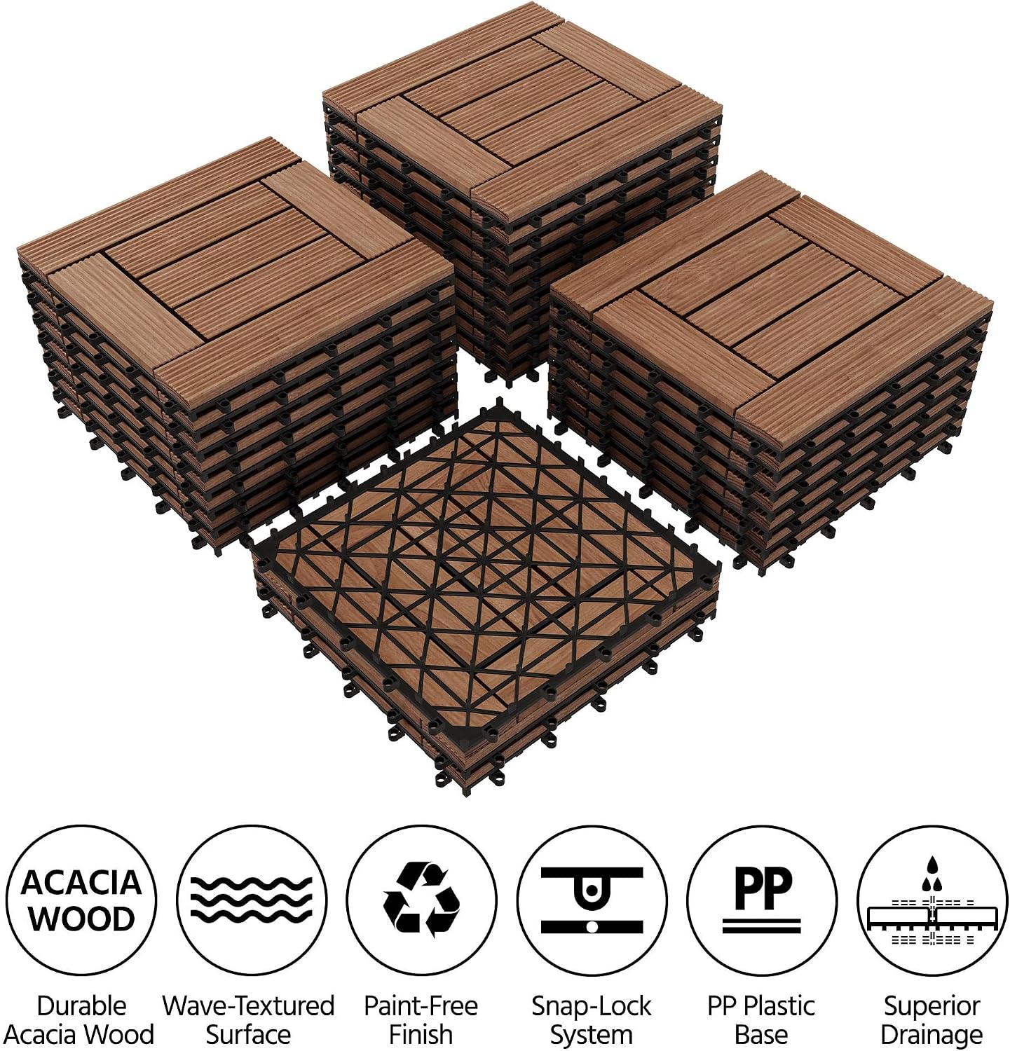 Topeakmart 27PCS Interlocking Deck Tiles 12x12 Patio Flooring, Brown
