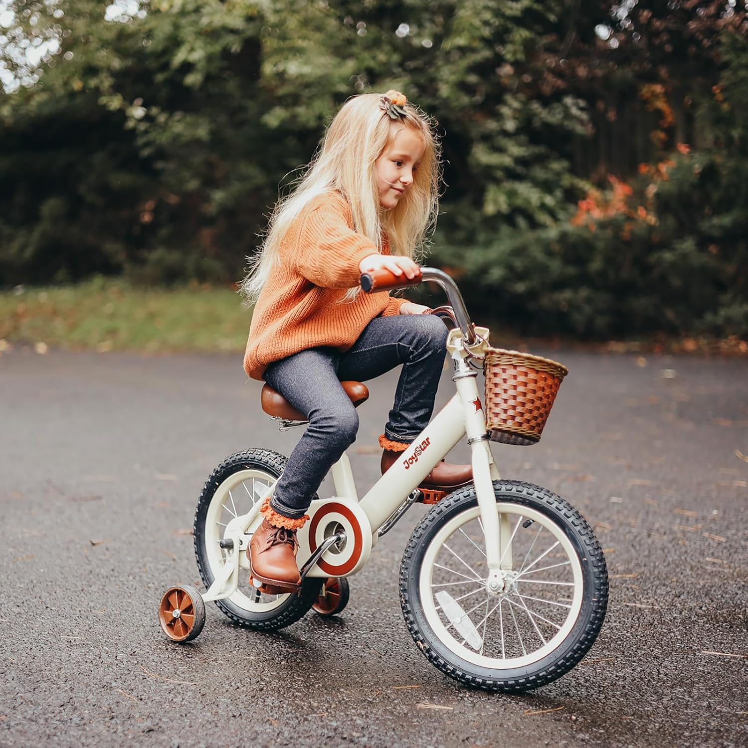 JOYSTAR 12-16" Vintage Kids Bike Ages 2-7Y, Training Wheels/Basket