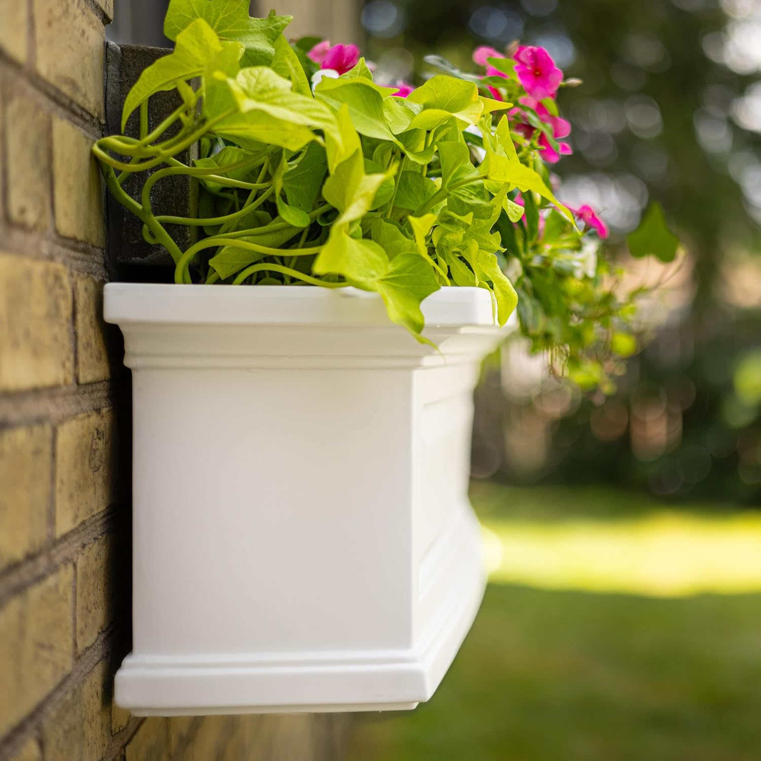 Mayne Nantucket 36in Self-Watering Rectangular Window Box Planter, White | Self-watering, All season, Fade resistant, Mounting brackets included, Built-in overflow, 15-year warranty