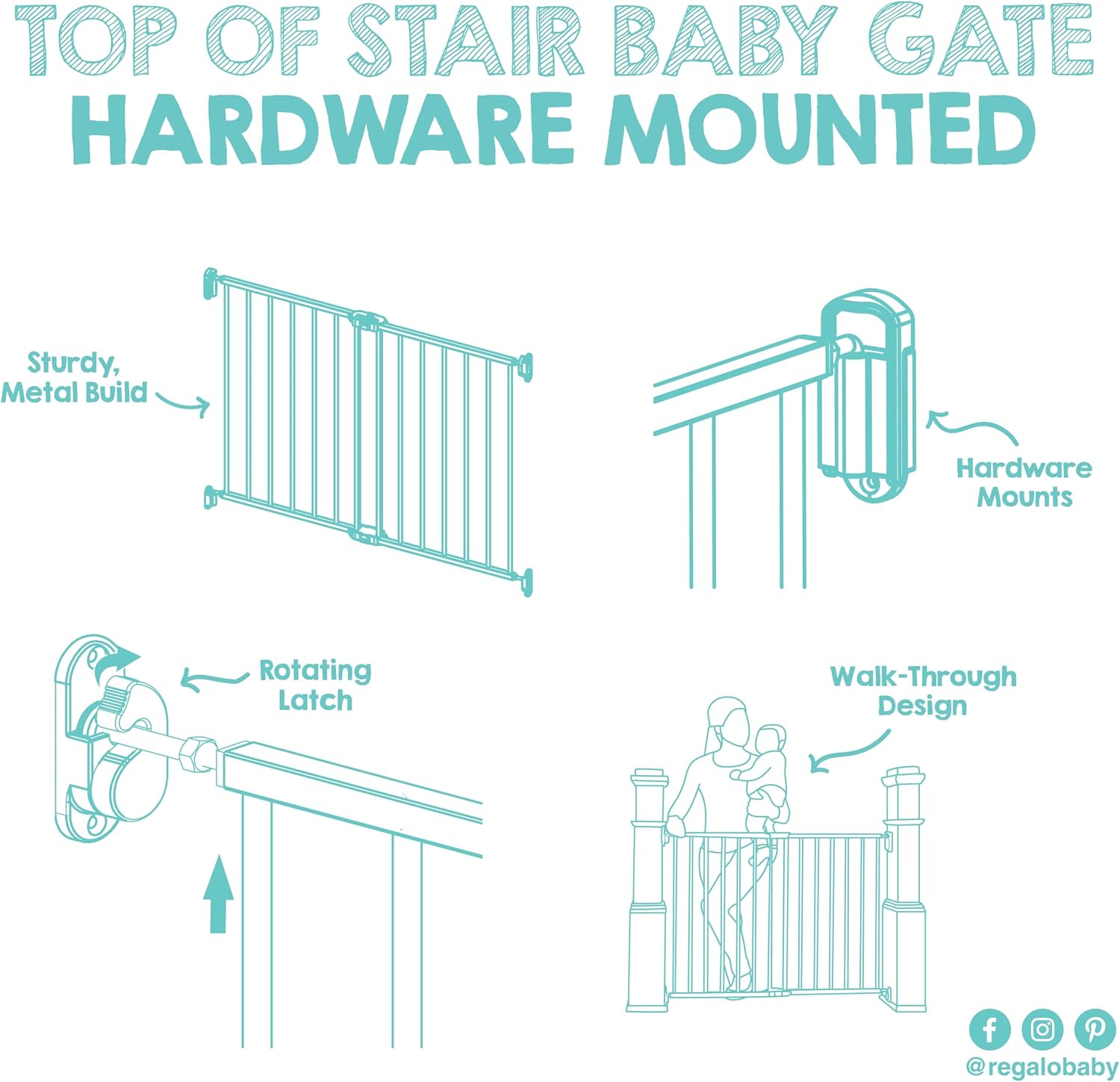 Regalo Safety 36" Extra Tall Baby Gate for Top of Stairs & Dooways