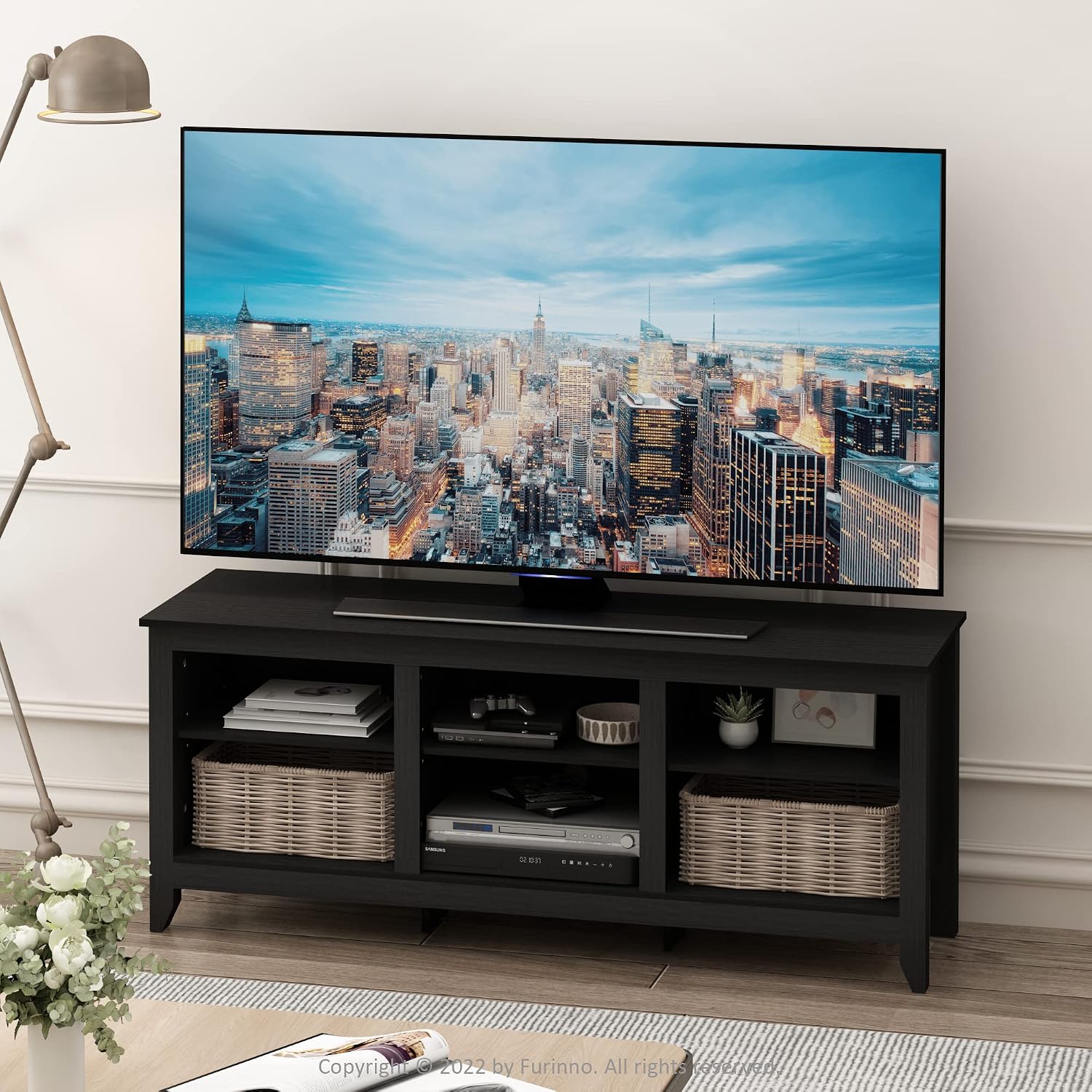Furinno Fowler Multipurpose TV Stand Bookshelves, French Oak Grey