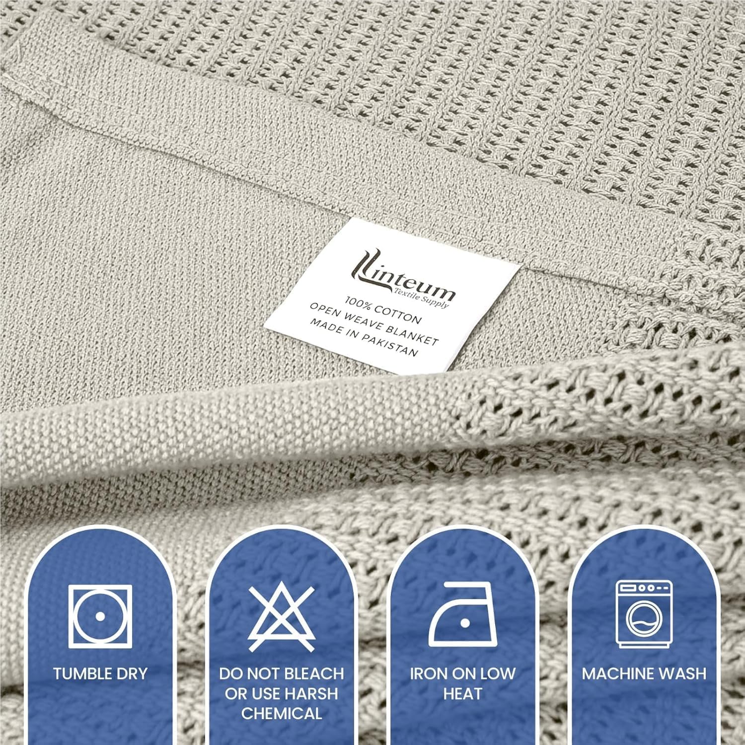 Linteum 100% Cotton Open-Cell Leno Weave Blanket — Breathable All Season — Queen 90x90 — Ice Grey