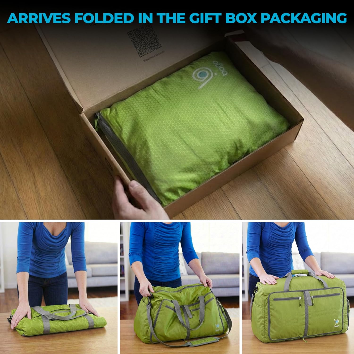 Bago Large Duffle Bag for Travel Women & Men. Durable Lightweight Foldable Travel Duffel Bags For Traveling Women. 80L Duffle Bags For Overnight Bag With Shoe Compartment Collapsible Weekender duffel
