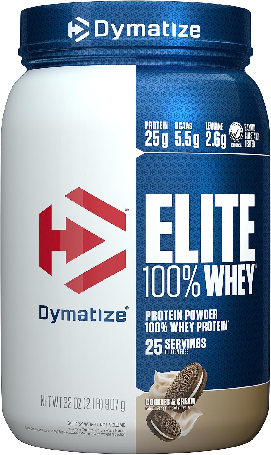 Dymatize Elite 100% Whey Protein Powder, L-Leucine, Quick Absorbing & Fast Digesting for Optimal Muscle Recovery, Gourmet Vanilla, 32 Oz