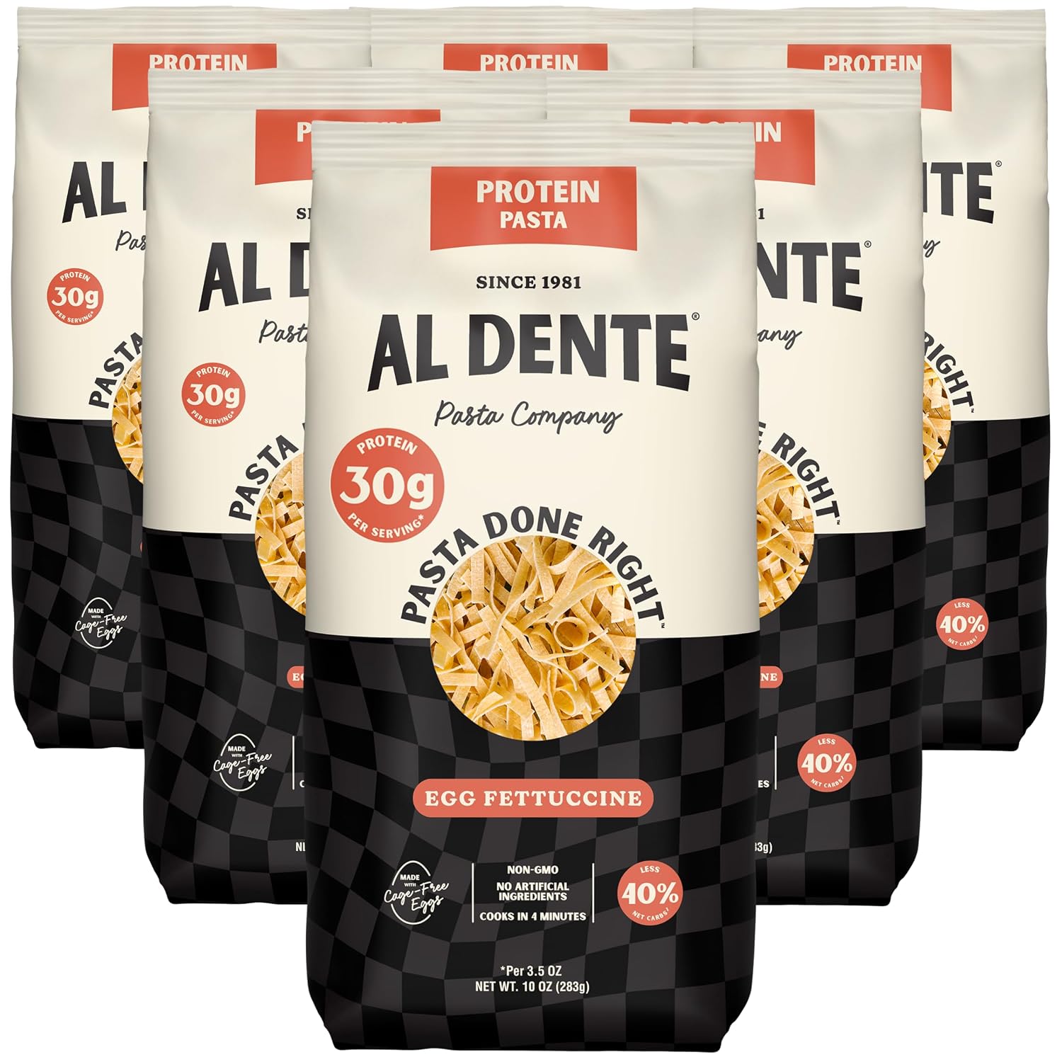 Al Dente Protein Egg Fettuccine 2-pack: 30g Protein from Eggs, Lower Carb | High Protein Fettuccine, No Beans/Legumes, Formerly Carba-Nada. Premium Pasta w/ Cage-Free Eggs, European Semolina Wheat