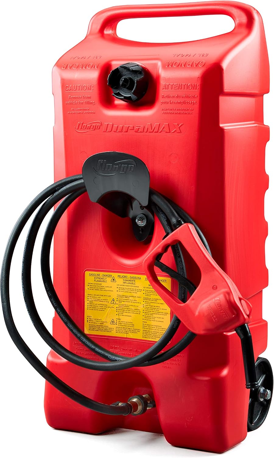 Scepter Duramax Flo ’N Go 14 Gallon Gas Caddy, 53 Liter Fuel Tank, Red | Updated Version, Portable Fuel Transfer Pump with 10-Foot Hose for Lawn Mower, Farm, Marine, Commercial, and Home Use