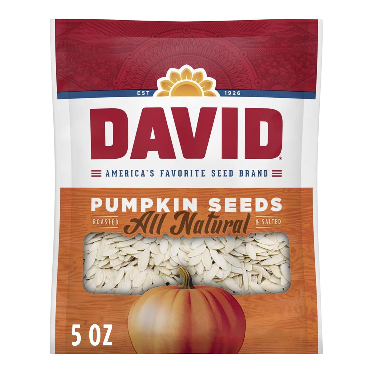 DAVID All Natural Pumpkin Seeds, 5 oz. (Pack of 12)