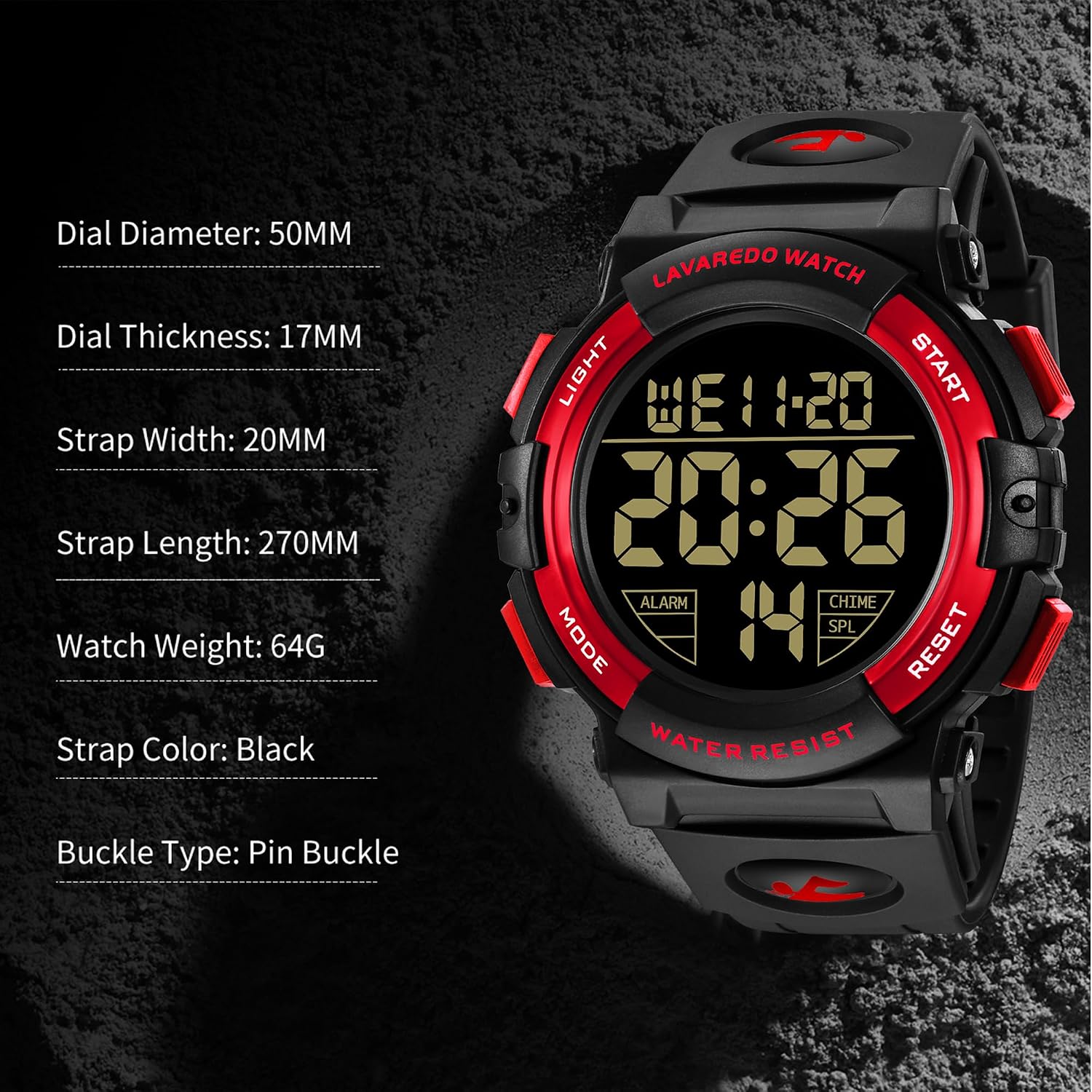 L LAVAREDO Mens Digital Watch Sports Military Watches Waterproof Outdoor Chronograph Wrist Watches for Men with LED Back Ligh/Alarm/Date