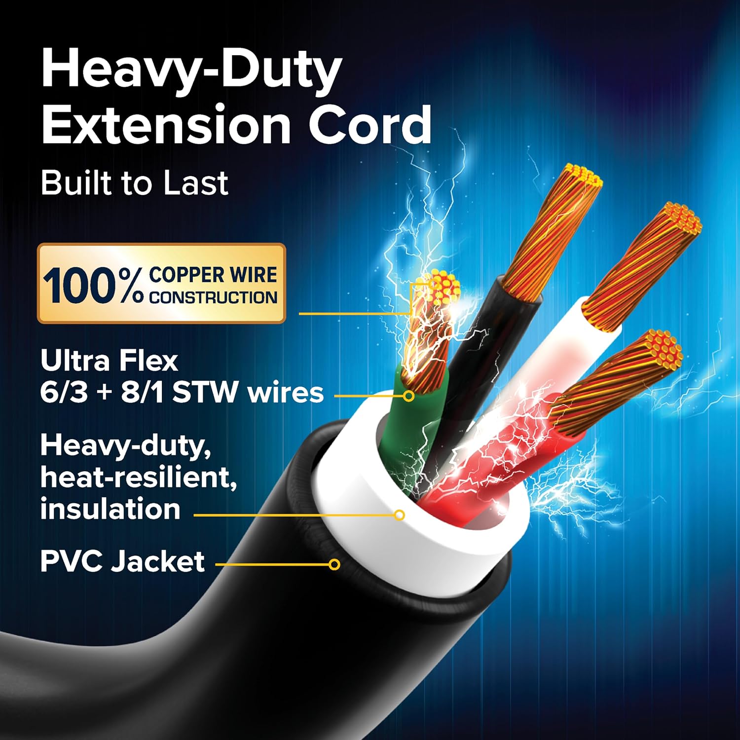 Camco Power Grip 25-Ft 50 Amp RV Extension Cord - NEMA 14-50P Male & FSS2-50R Locking Female Connectors - Rated for 125/250 V/12,500 W - Features Copper 6/3 + 8/1-Gauge Wires for Conductivity (55542)