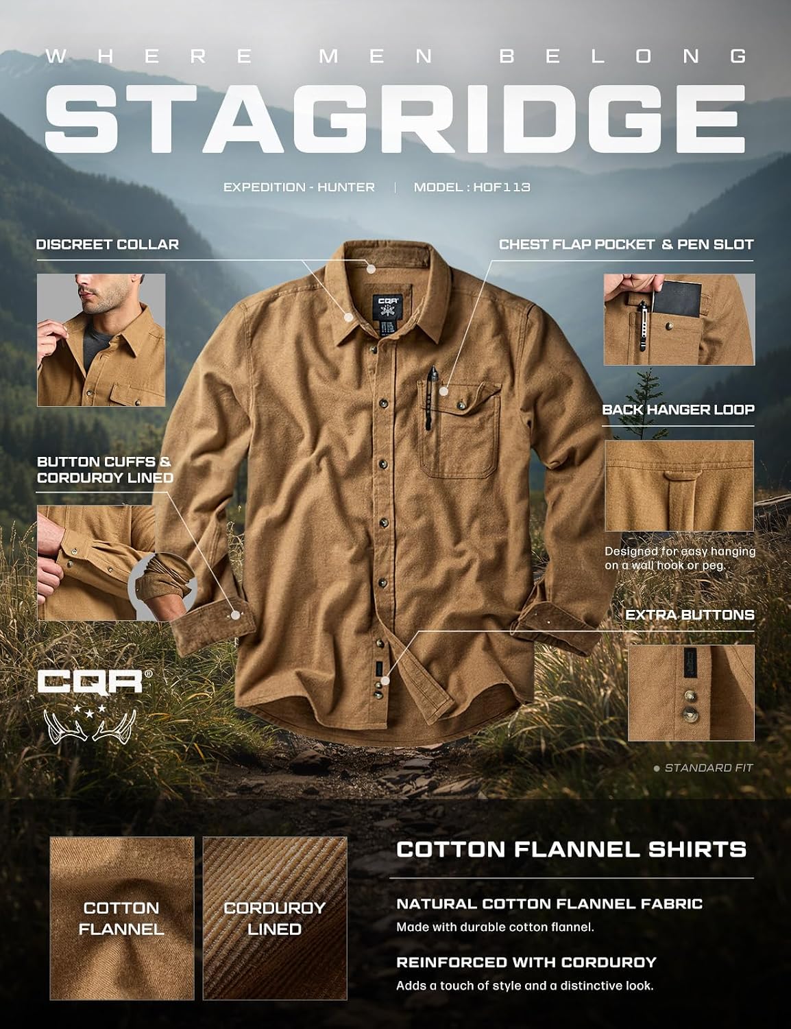 CQR Men's 100% All Cotton Button Down Flannel Shirts, Long Sleeve Brushed Warm Soft Casual Outdoor Plaid Shirt