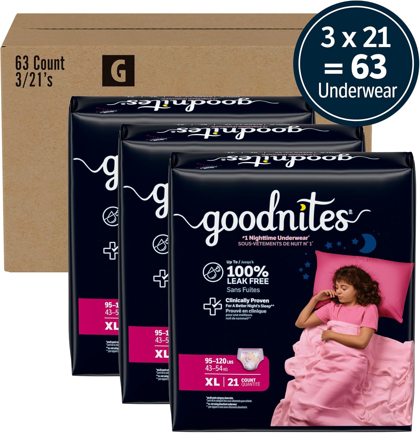 Goodnites Girls' Nighttime Bedwetting Underwear, Size S/M (43-68 lbs), 14 Ct, Packaging May Vary