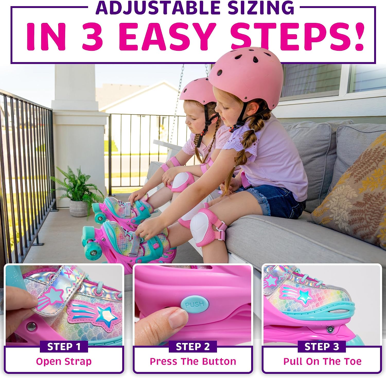 XinoSports Kids Adjustable Roller Skates for Girls & Boys with Light Up Wheels (Ages 5-20) – Roller Skates with Illuminating Wheels