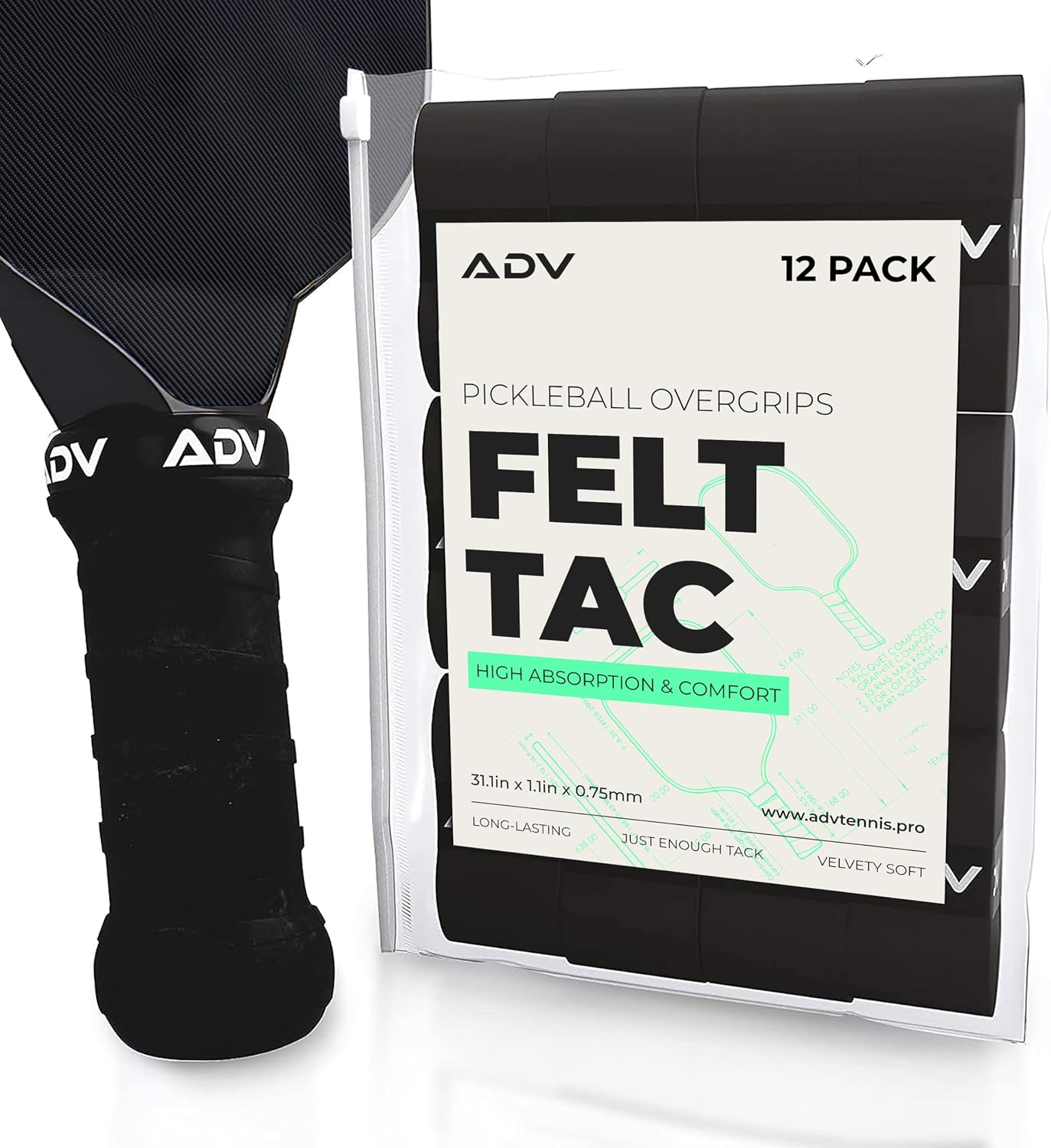 ADV FeltTac Pickleball Paddle Grip Tape - Absorbent Dry Non-Slip Overgrip