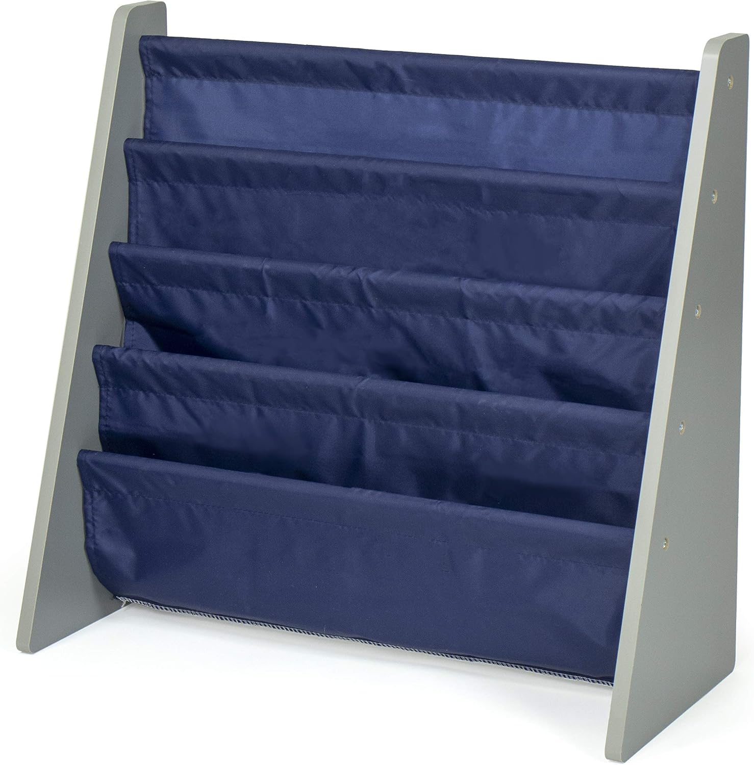 Humble Crew Kids Bookshelf, Montessori Front Facing Toddler Bookcase 4 Tier | Book display rack and reading nook organizer, nylon pockets show covers face out, compact for any playroom or bedroom space