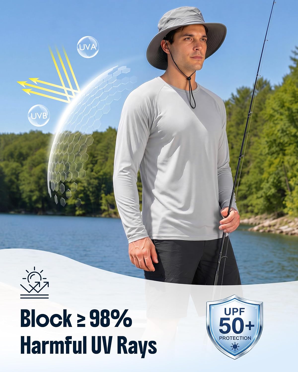 Boladeci Men's UPF 50+ Sun Protection UV SPF Shirts Long Sleeve Lightweight Quick Dry Swim T-Shirts Rash Guard