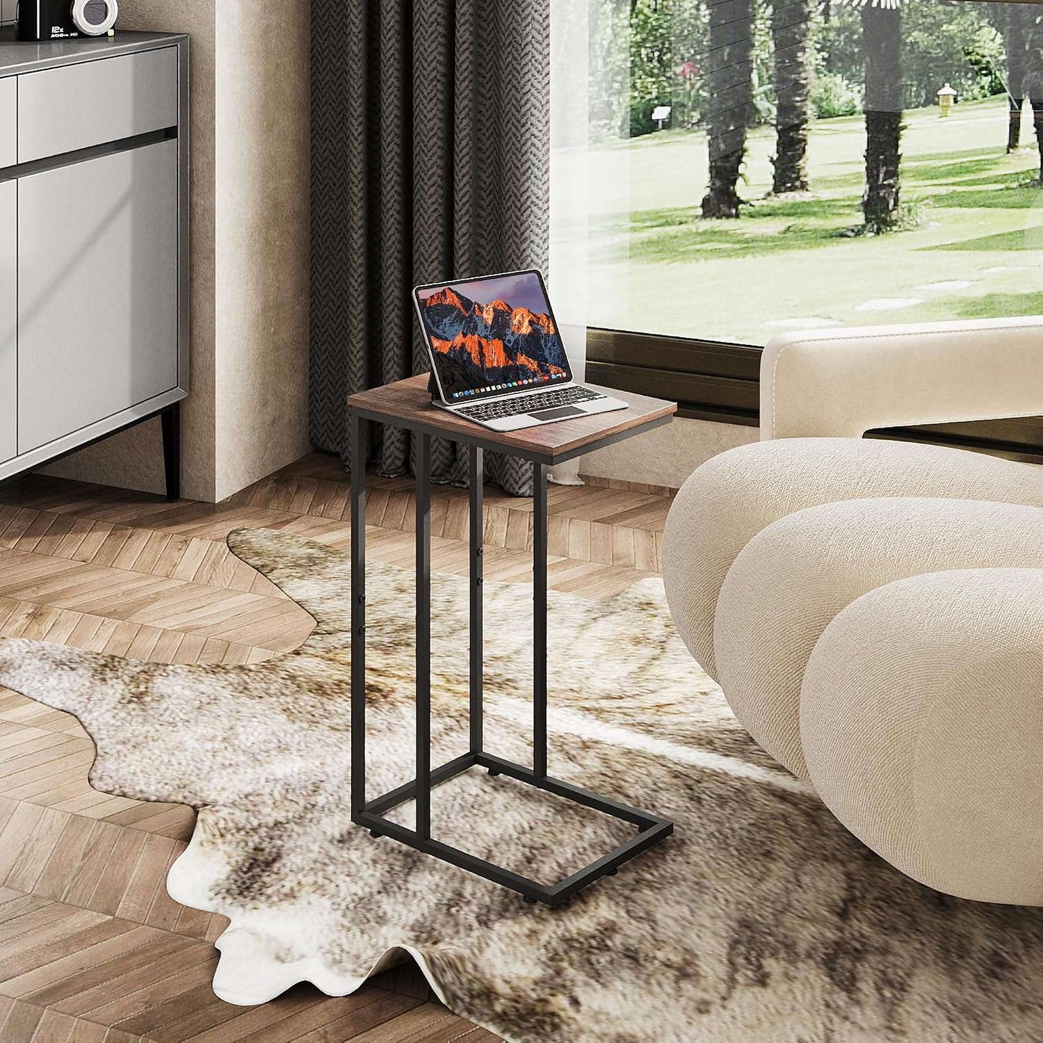 WLIVE C Shaped End Table, Small Side Tables for Sofa and Bed, Couch Table that Slides Under for Living Room, Bedroom, Home Office, Small Spaces