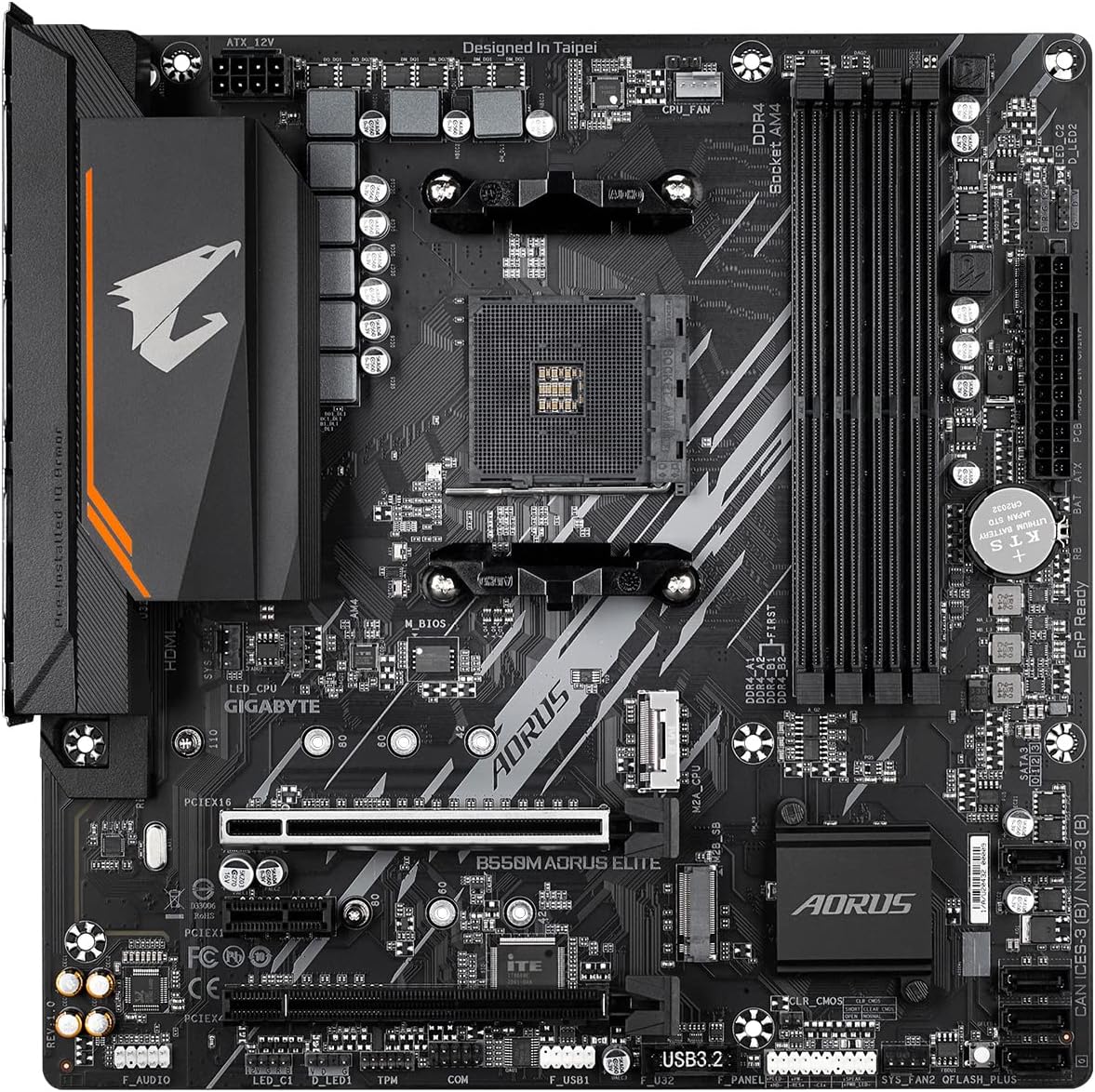 Gigabyte GIGABYTE B550M AORUS Elite (AM4/ AMD/ B550/ Micro-ATX/ DDR4/ Dual M.2/ PCIe 4.0/ Realtek GbE LAN/Gaming Motherboard)
