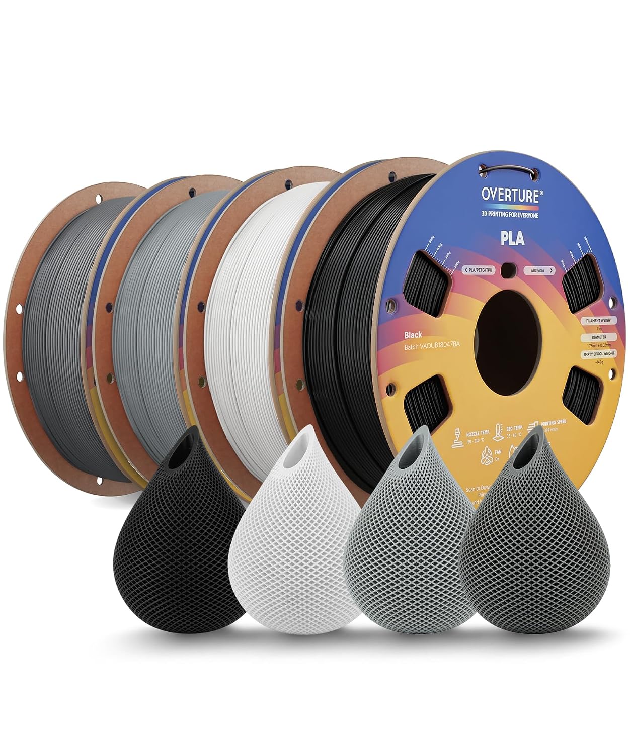 OVERTURE High Speed PLA Filament 1.75mm 3D Printer Filament,1kg White