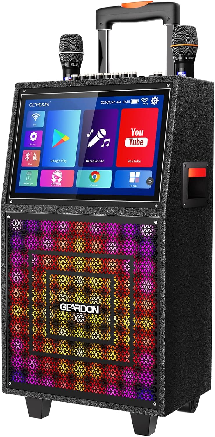 Karaoke Machine with Lyrics Display Screen for Adults, 15" Tablet | Bluetooth Speaker with 2 Rechargeable UHF Mics, 1000W Peak Power, DJ Lights, Portable Karaoke System for Any Occasion