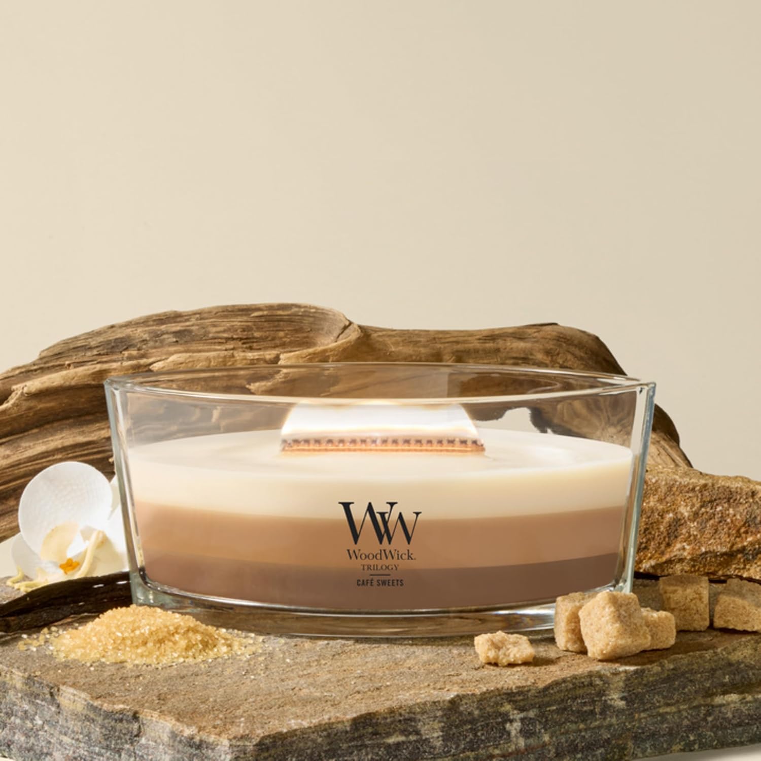 WoodWick Café Sweets Trilogy Holiday Candle Gifts for Women and Men, 9.7 oz Medium Hourglass Trilogy Candle with Crackling Wick