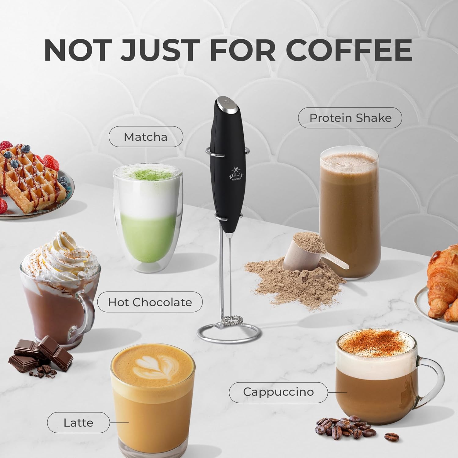 Zulay Kitchen Powerful Milk Frother Wand With Duracell Batteries - Ultra Fast Handheld Drink Mixer - Electric Whisk Foam Maker for Coffee, Lattes