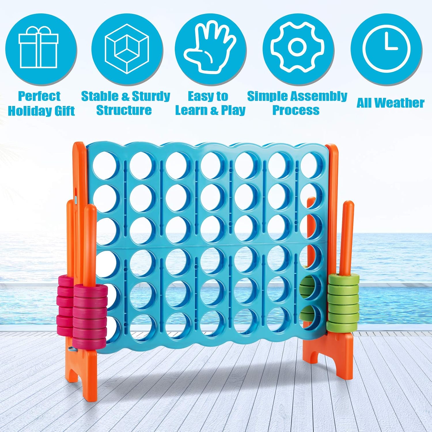 Costzon Giant 4-in-A-Row, Jumbo 4-to-Score Giant Game Set for Kids & Adults, Indoor Outdoor Yard Connect Game