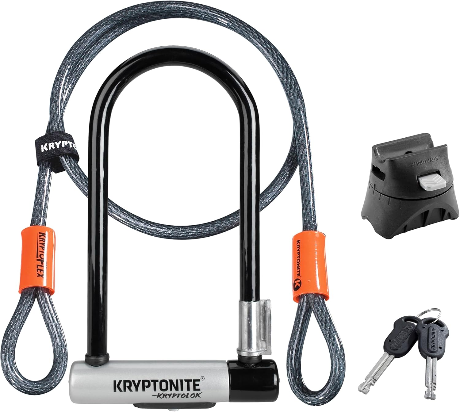 Kryptonite Kryptolok Standard Bike U-Lock, 12.7mm Shackle, 4ft Cable | Heavy Duty Anti-Theft Bicycle Lock with Mounting Bracket, 2 Keys & Disc-Style Cylinder, Sold Secure Silver Certified