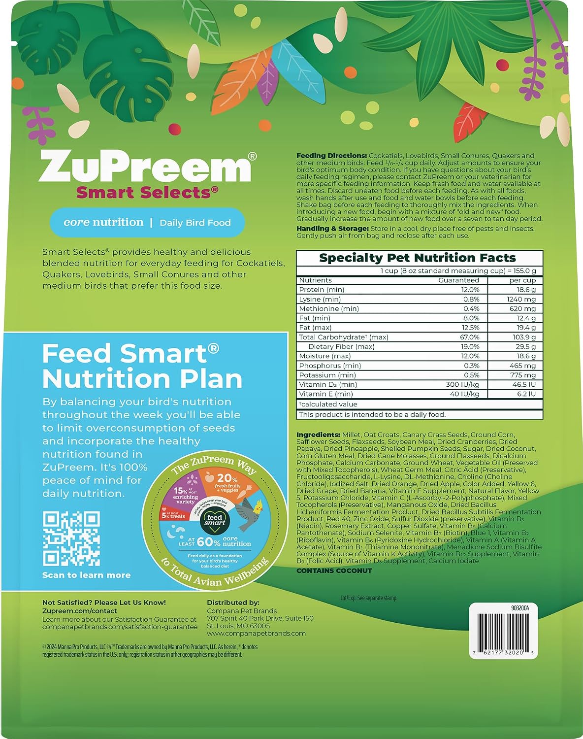 ZuPreem FruitBlend Cockatiel & Conure Food, Uniform Bird Food, M, 2 lb | Bird Food Pellets, Real Fruit, Blend, Cockatiel Food, Conures, Lovebirds, Love Bird Pellets, Quaker, Parrot, Medium Birds